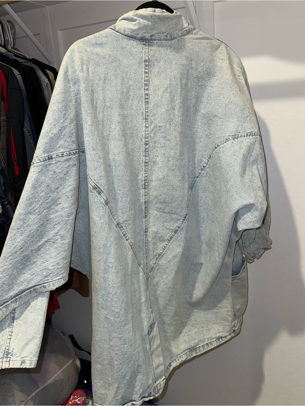 Oversized Washed Gray Embroidered Denim Jacket - Picture 7 of 7
